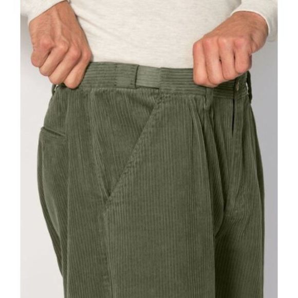 Kingsize Mens UNHEMMED Expandable Waist Corduroy Pleat-Front Pants Dark Green